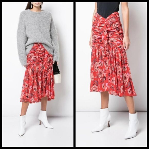 💕CINQ A SEPT💕 Midi Kathleen Skirt ~ Venetian Red - Picture 9 of 16